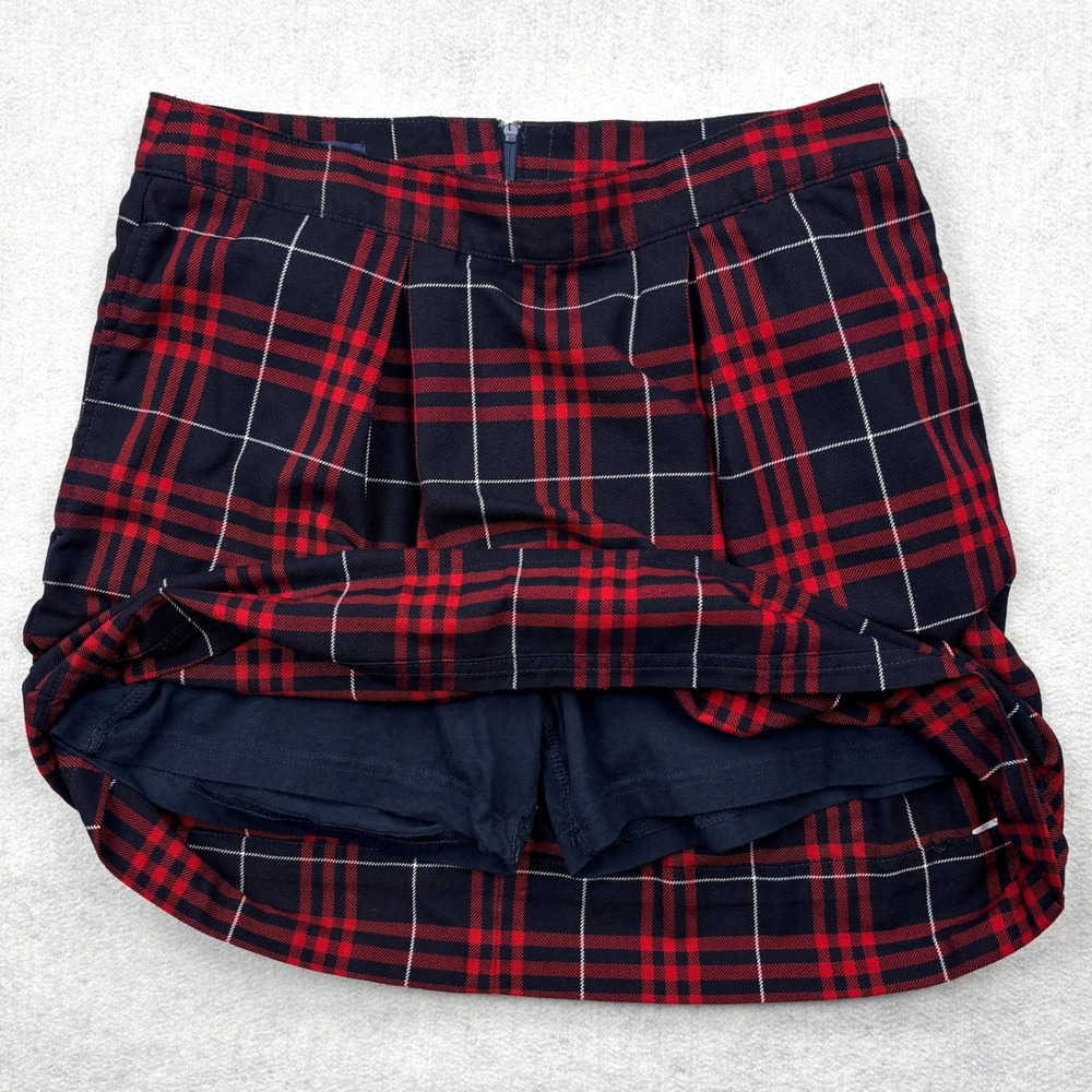 Lands End Red Navy Blue Plaid Pleated Skort Womens Size 4 Tartan School Uniform - Picture 4 of 7